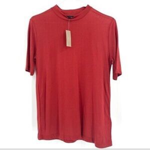 NWT J CREW Tencel Mock Neck Short Sleeve T Shirt  Rust
